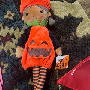 Halloween Pumpkin Doll with Striped Leggings